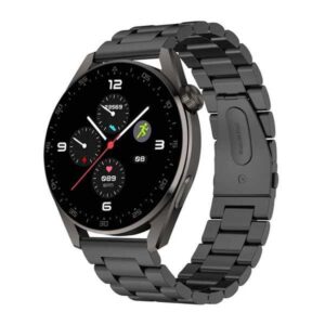Earldom SW2 Smartwatch që shfaq ekranin 1.3 inç TFT, me dizajn metalik të zi dhe funksione të avancuara për monitorimin e ritmit të zemrës dhe presionit të gjakut