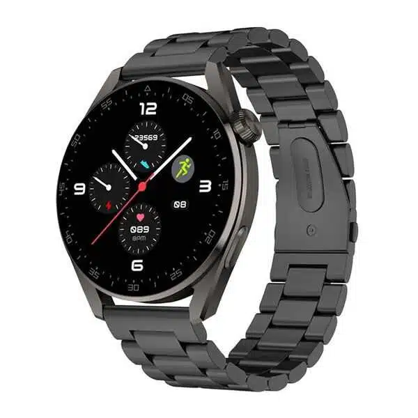 shkodrastore Earldom SW2 Smartwatch që shfaq ekranin 1.3 inç TFT, me dizajn metalik të zi dhe funksione të avancuara për monitorimin e ritmit të zemrës dhe presionit të gjakut